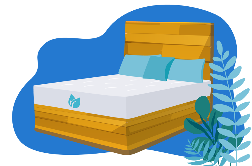 Ilustração de um colchão com plantas ao lado, representando que é vegan.